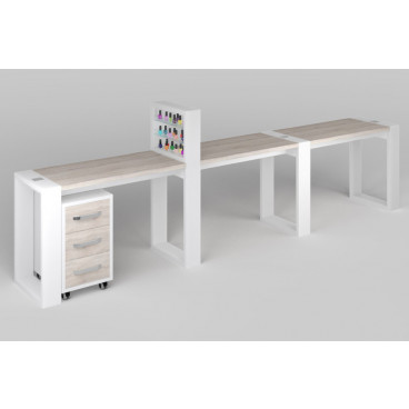 Трёхместный маникюрный стол &quot;Matrix&quot; с подставкой для лаков и тумбой